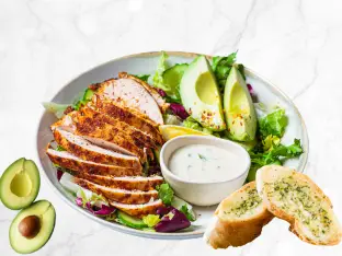 chicken avocado chop salad with all natural ingreduents.